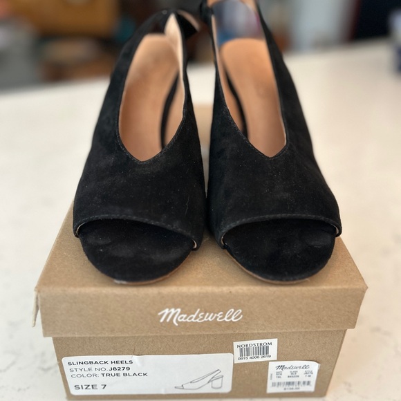 Madewell Black Alana Suede Slingback Peep Toe Heel Sz 7 - Picture 3 of 6